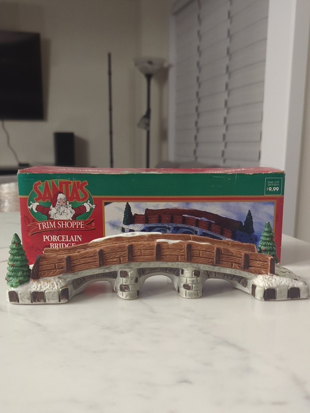 Porcelain Long Bridge With Trees Christmas Village Accessory